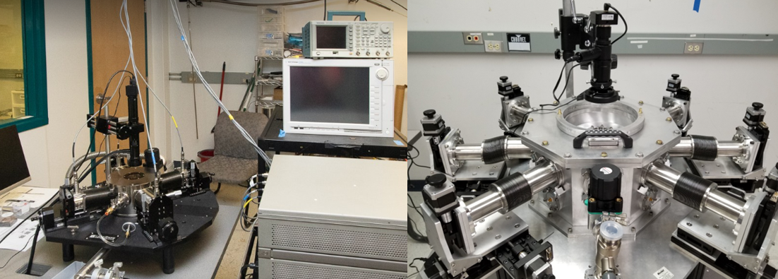 Two of our low and high temperature probing setups are shown here. Using these setups, we perform chip measurements from 4 K to 1000 K, with current and voltage ranges spanning from a fraction of a picoamp to an amp, and a microvolt to hundreds of volts, respectively. These also allow for the measurement of a fraction of a picofarad. Credit: CoolCAD Two of our low and high temperature probing setups are shown here. Using these setups, we perform chip measurements from 4 K to 1000 K, with current and voltage ranges spanning from a fraction of a picoamp to an amp, and a microvolt to hundreds of volts, respectively. These also allow for the measurement of a fraction of a picofarad. Credit: CoolCAD