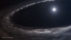 For the first time, researchers confirmed the presence of crystalline water ice in a dusty debris disk that orbits a Sun-like star, using NASA’s James Webb Space Telescope. All the frozen water detected by Webb is paired with fine dust particles throughout the disk. The majority of the water ice observed is found where it’s coldest and farthest from the star. The closer to the star the researchers looked, the less water ice they found. NASA, ESA, CSA, Ralf Crawford (STScI)