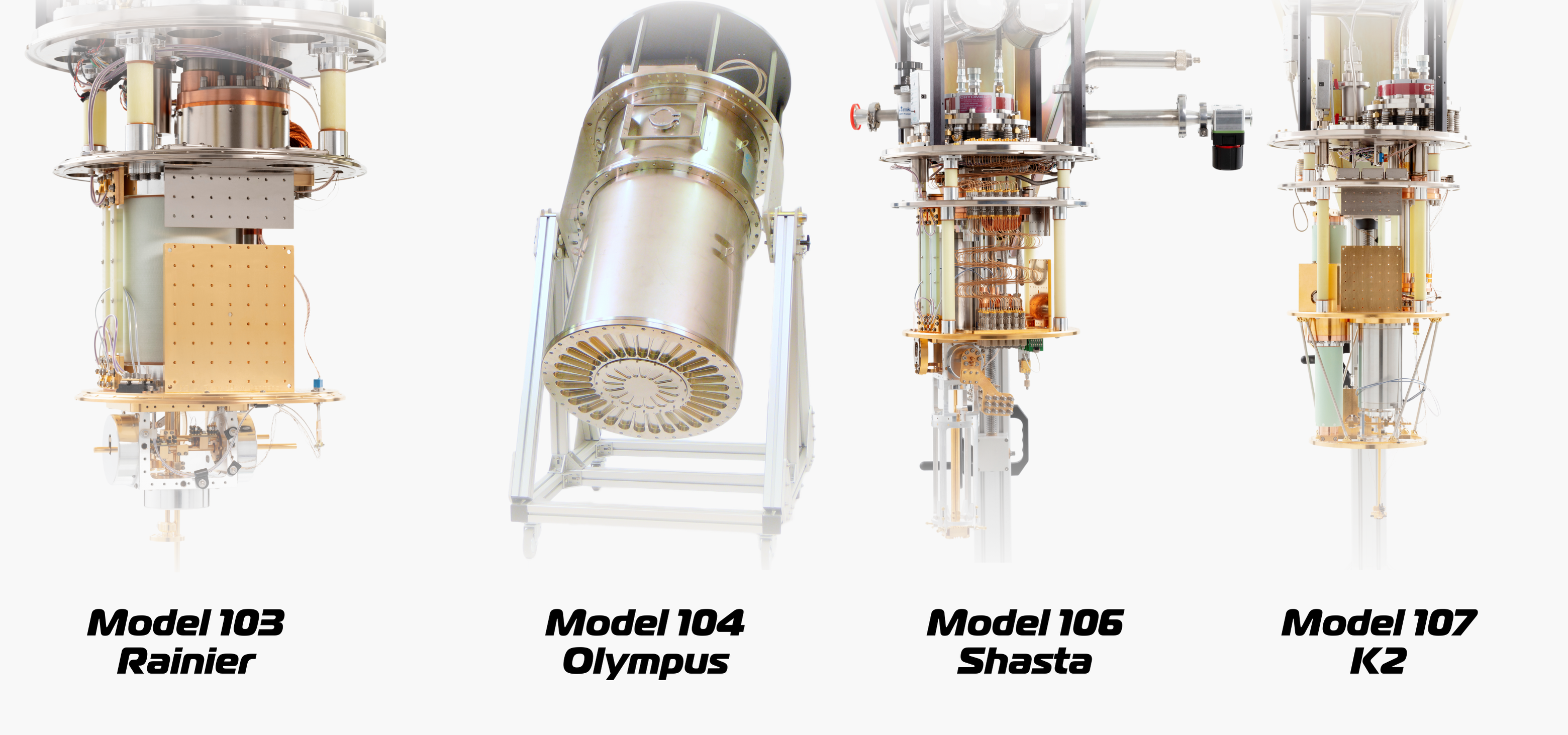 A line-up of product family members, showing the different chassis sizes, as well as illustrating the modular integration of multiple cooling stages for ultralow temperature applications. Credit: Danaher Cryogenics