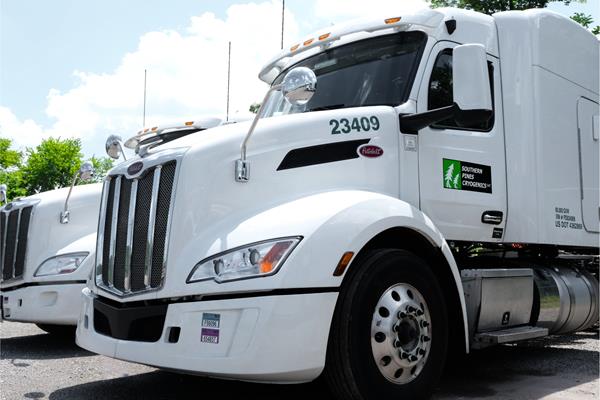 Southern Pines Cryogenics, LLC is backed by a fleet of late model Peterbilt trucks and bulk cryogenic trailers.