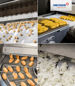 Messer’s KwikChiller cryogenic system in operation, rapidly cooling baked and prepared food products while preserving quality and maximizing throughput. Credit: Messer