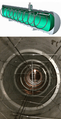 Cut-away view of the 125,000-liter IRAS tank built for GODU-LH2 project showing internal stiffening rings and IRAS heat exchanger configuration. Image: NASA,