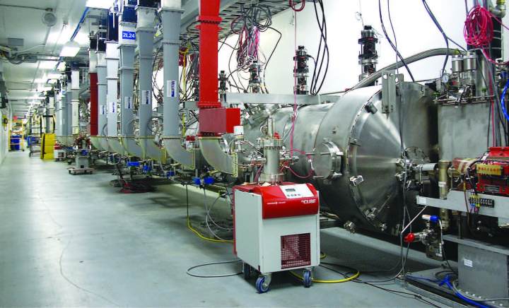 A 12 GeV Upgrade cryomodule installed in the CEBAF accelerator tunnel. Image: Jefferson Lab