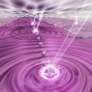 An artist's depiction of a quantum simulation. Lasers manipulate an array of more than 50 atomic qubits to study the dynamics of quantum magnetism. Image: E. Edwards/JQI