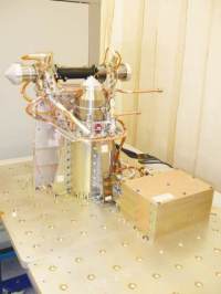 The complete Sentinel 3 mechanical cryocooler system. The 50-80K Stirling coolers are mounted on the main structure with the drive electronics unit at right. Image: ©Airbus DS
